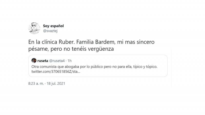 Crítica de un tuitero tras la muerte de Pilar Bardem. Twitter Crítica de un tuitero tras la muerte de Pilar Bardem. Twitter