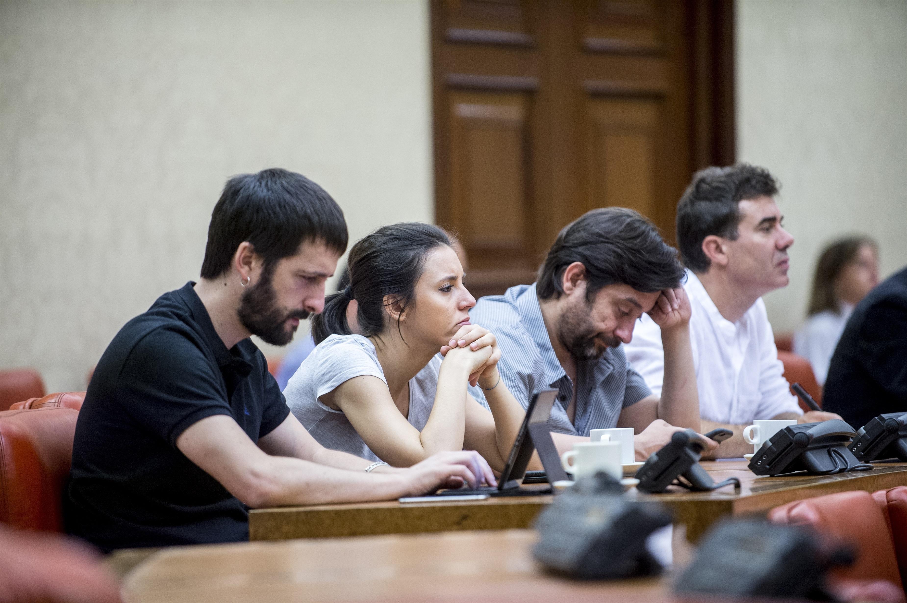 Juanma del Olmo, Irene Montero, Rafael Mayoral, dirigentes de Podemos