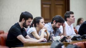 Juanma del Olmo, Irene Montero, Rafael Mayoral, dirigentes de Podemos