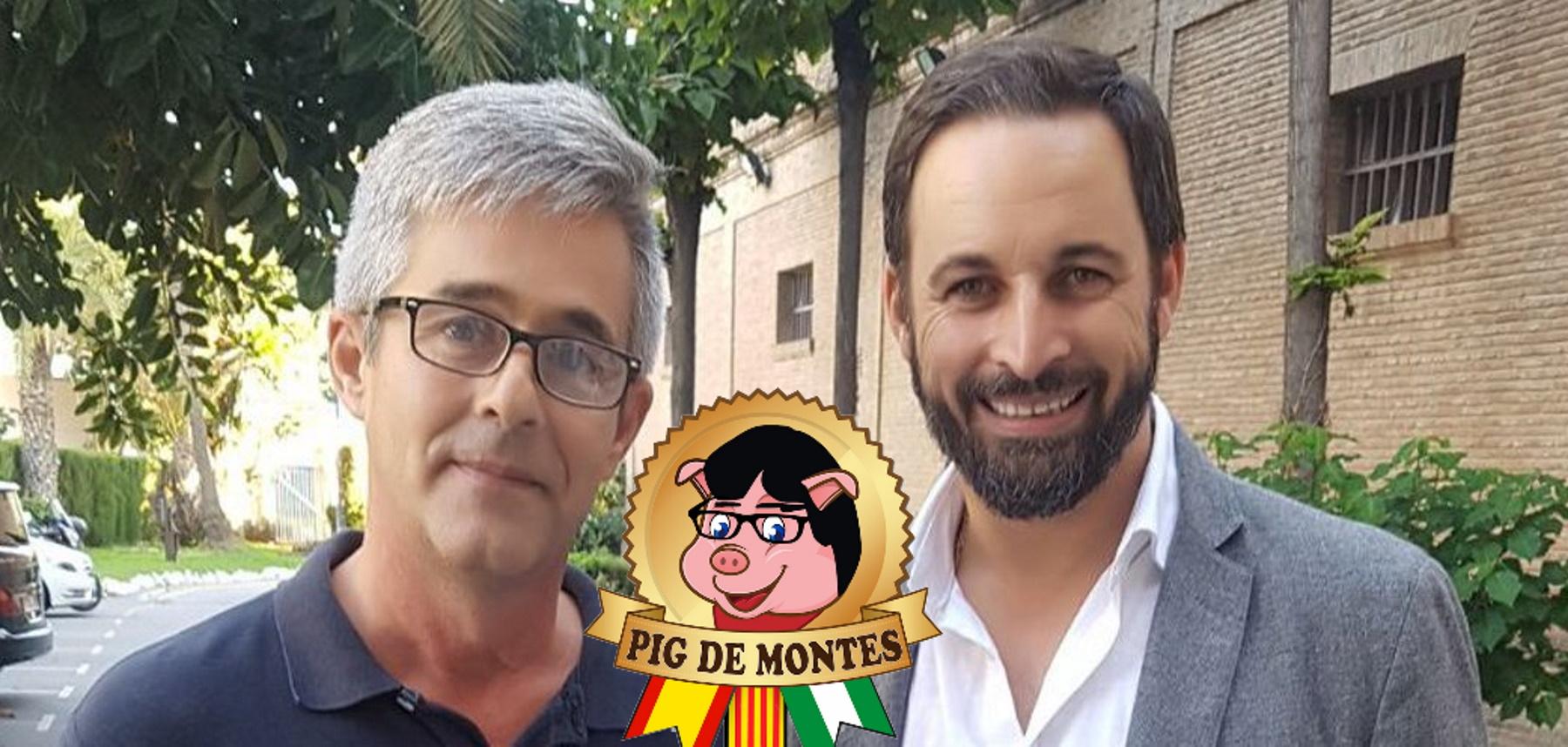 El fundador de los embutidos Pig Demont, Alberto González, con el fundador de Vox. Santiago Abascal. Twitter