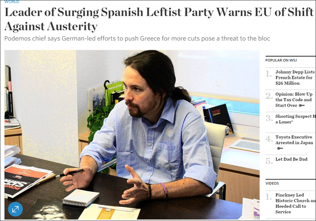 'The Wall Street Journal' define a Pablo Iglesias como "joven líder del partido populista Podemos"