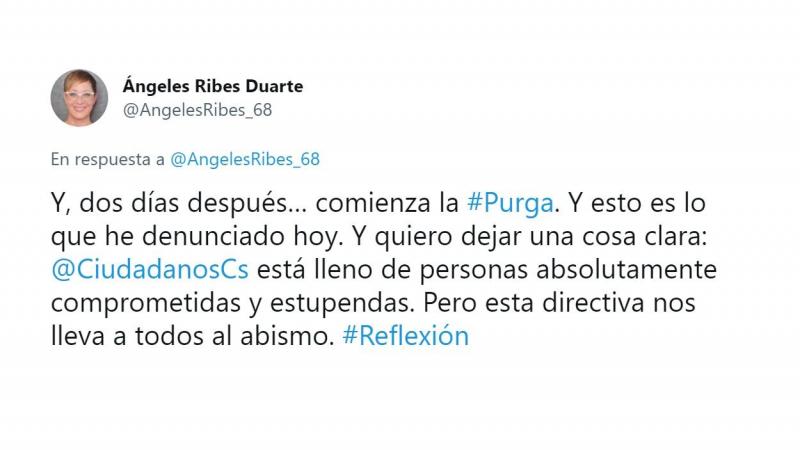 Denuncia de ''purga'' de Ribes sobre la dirección de C's. Twitter Denuncia de ''purga'' de Ribes sobre la dirección de C's. Twitter