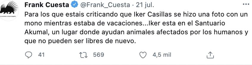 Tuit de Frank Cuesta sobre Casillas