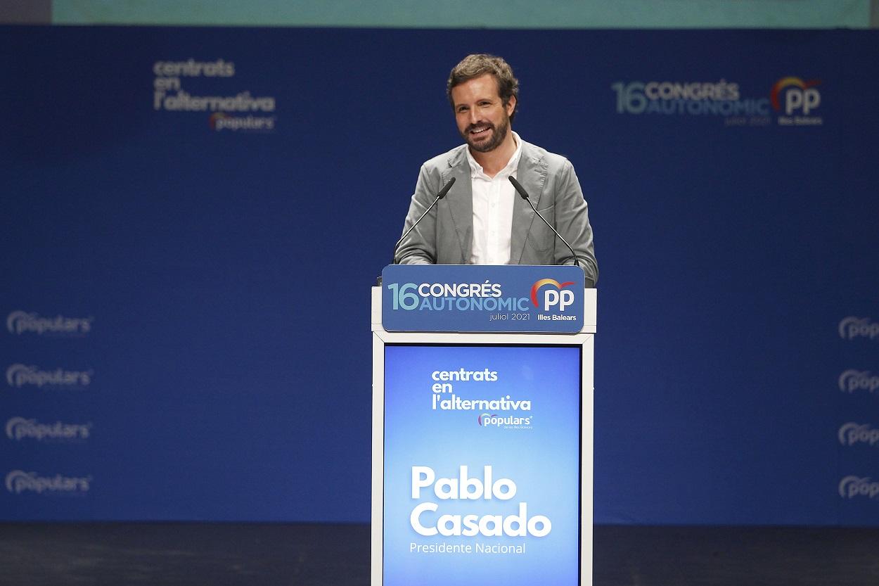 El presidente del PP, Pablo Casado, durante el XVI congreso del PP de Baleares. Fuente: Europa Press.
