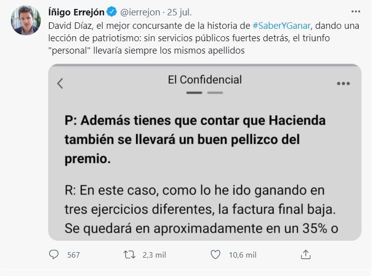 Íñigo Errejón aplaude a David Díaz   Twitter