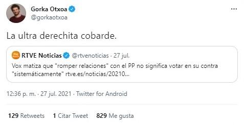 mensaje de gorka otxoa sobre vox en redes