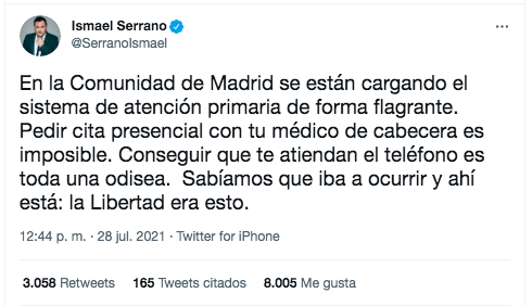 Ismael Serrano, sobre la atención primaria madrileña Ismael Serrano, sobre la atención primaria madrileña