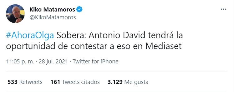 Kiko Matamoros sobre un posible especial de Antonio David   Twitter