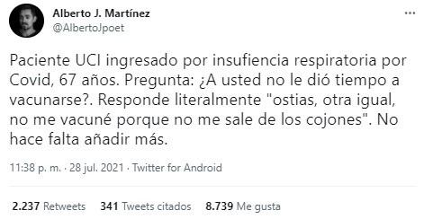 un enfermero de uci cuenta una experiencia de un hombre no vacunado en twitter un enfermero de uci cuenta una experiencia de un hombre no vacunado en twitter