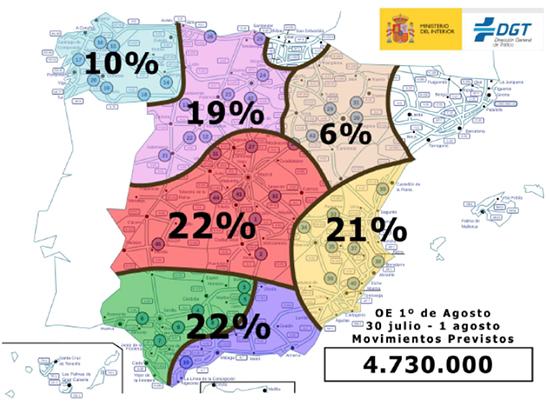 Mapa de la Operación Salida de agosto con las regiones con más desplazamientos