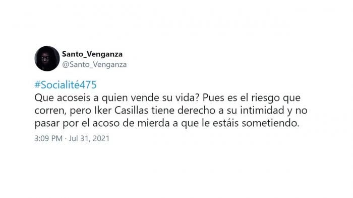 Un 'tuitero' critica a 'Socialité' y defiende a Casillas. Twitter