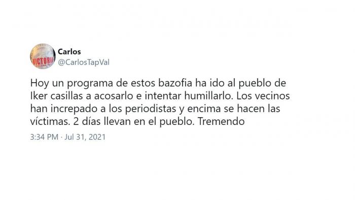 Un 'tuitero' defiende a Casillas tras las acusaciones del programa de Telecinco. Twitter