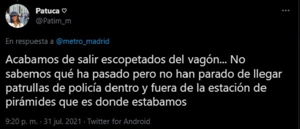 Una afectada por el descarrilamiento del convoy de Metro de Madrid cuenta en Twitter su experiencia
