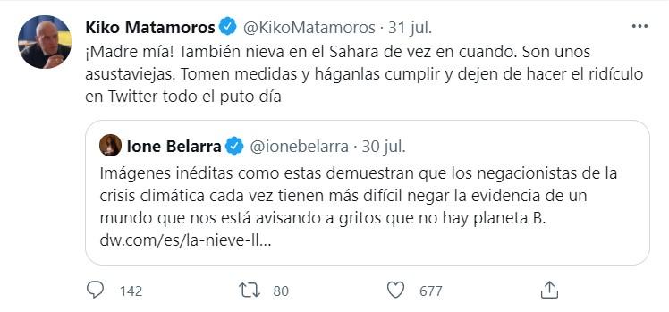 Kiko Matamoros responde al tuit de Ione Belarra   Twitter