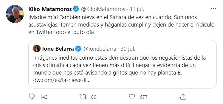 Kiko Matamoros responde al tuit de Ione Belarra Twitter Kiko Matamoros responde al tuit de Ione Belarra Twitter