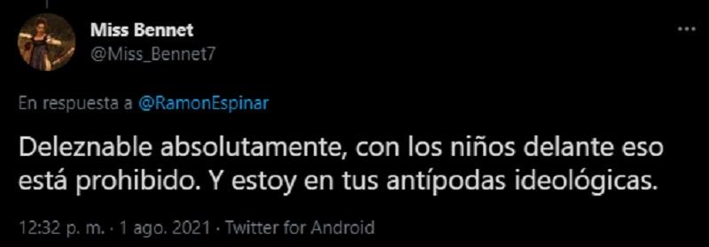 Tuit de solidaridad con Ramón Espinar por los insultos recibidos junto a sus hijos