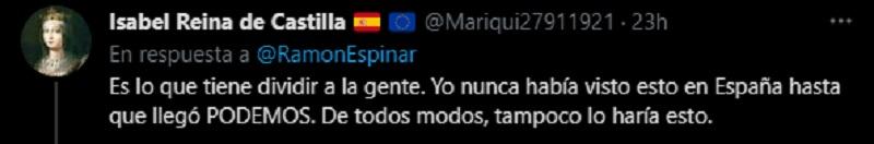 Una usuaria replica a Ramón Espinar recordando los insultos de Podemos Una usuaria replica a Ramón Espinar recordando los insultos de Podemos