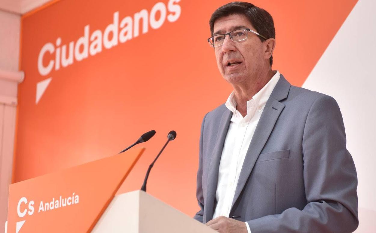 Juan Marín, en rueda de prensa en la sede de Ciudadanos.