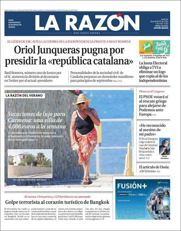 La Razón 'hace su agosto' con las vacaciones "de lujo" de Carmena