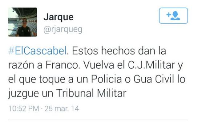 La Guardia Civil abre una investigación por los tuits del brigada que enalteció el franquismo