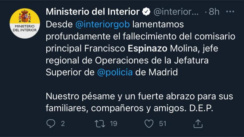 Muere el jefe de Operaciones en Madrid de la Policía Nacional Muere el jefe de Operaciones en Madrid de la Policía Nacional