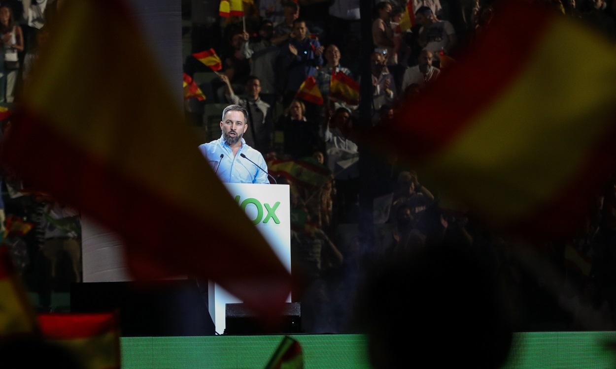 Santiago Abascal, en Vistalegre II, uno de los actos con los que Vox se ha convertido en tercera fuerza política. EP