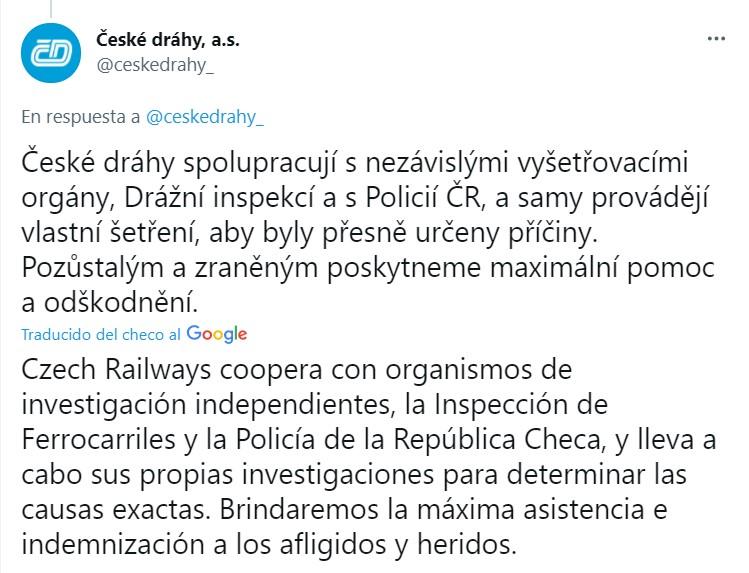 Ferrocariles Checos sobre el accidente Twitter Ferrocariles Checos sobre el accidente Twitter