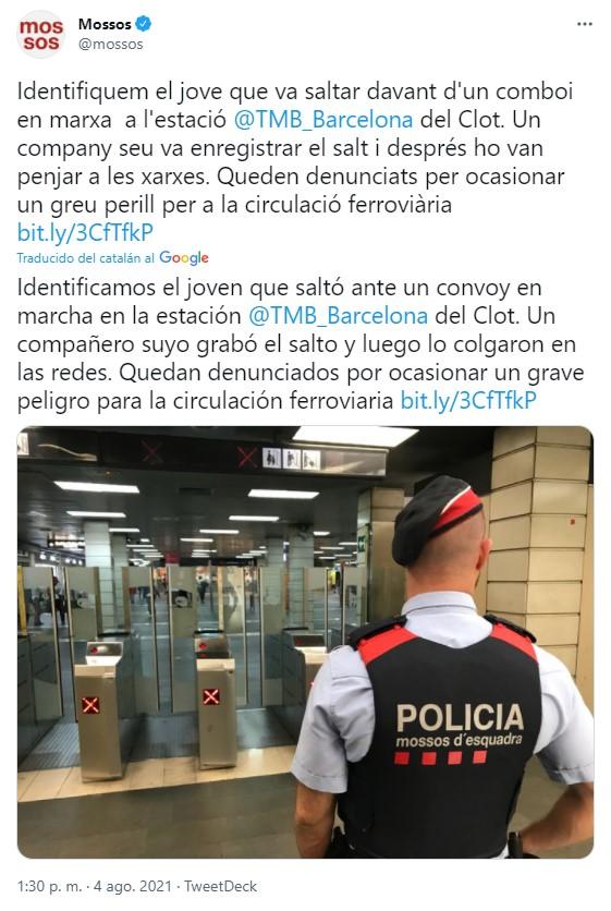 Mossos confirman detención del temerario Twitter Mossos confirman detención del temerario Twitter