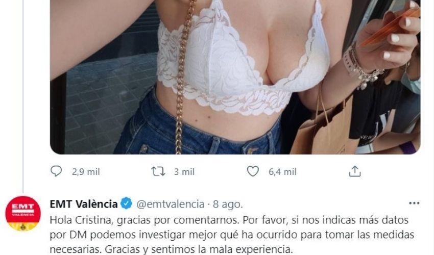 Respuesta de la EMT al tuit de Cristina Durán -  Twitter