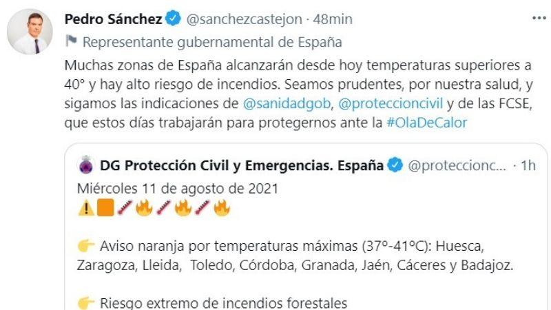 Pedro Sánchez ante la ola de calor - Twitter