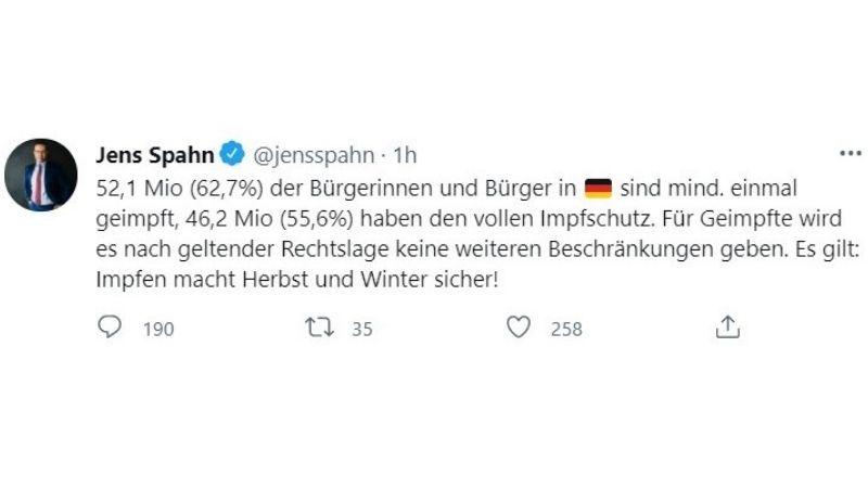Jens Spahn sobre la vacunación -Twitter Jens Spahn sobre la vacunación -Twitter