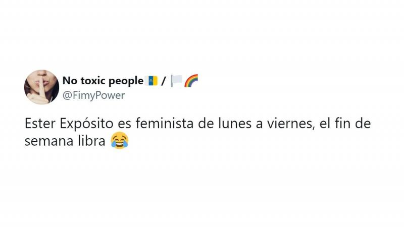 Mensaje de un tuitero criticando el feminismo de Ester Expósito por la imagen con C. Tangana en el yate. Twitter