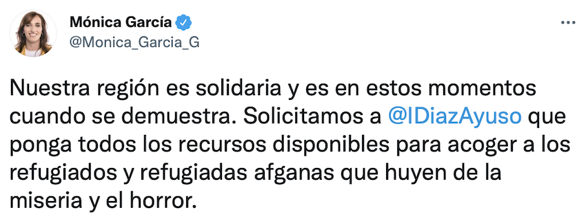 Tuit de Mónica García