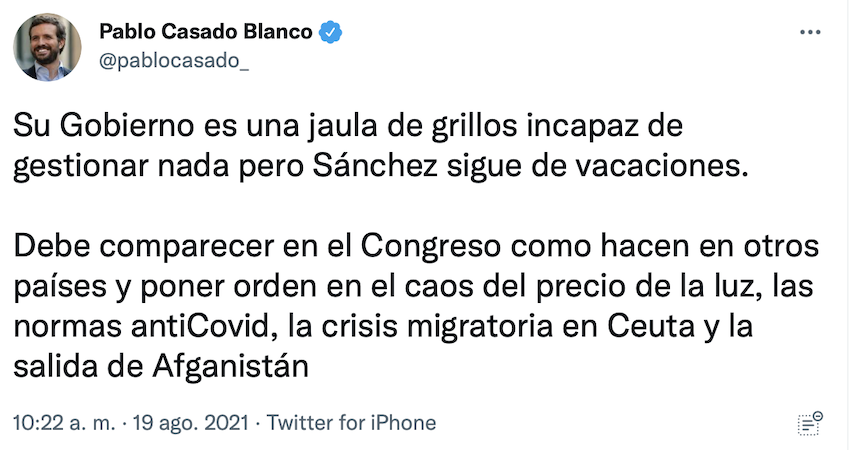 Casado acusa a Sánchez de tener por Gobierno %22una jaula de grillos%22 Casado acusa a Sánchez de tener por Gobierno %22una jaula de grillos%22