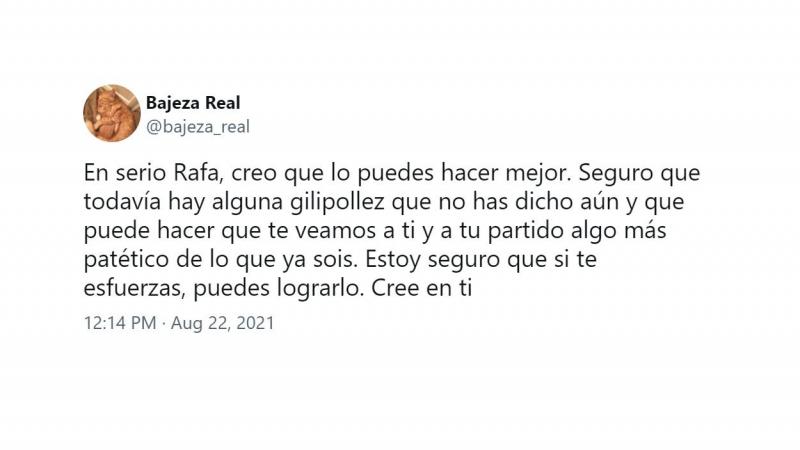 Un usuario responde a Rafael Hernando tras ''rabiar'' por el éxito de España en la evacuación de Afganistán. Twitter
