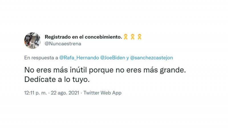 Un 'tuitero' contesta a Rafael Hernando tras ''rabiar'' por el éxito de España en la evacuación de Afganistán. Twitter
