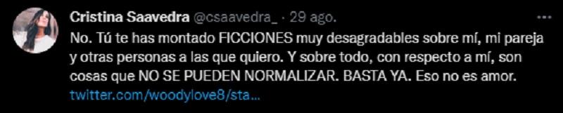 Cristina Saavedra responde a un acosador en Twitter