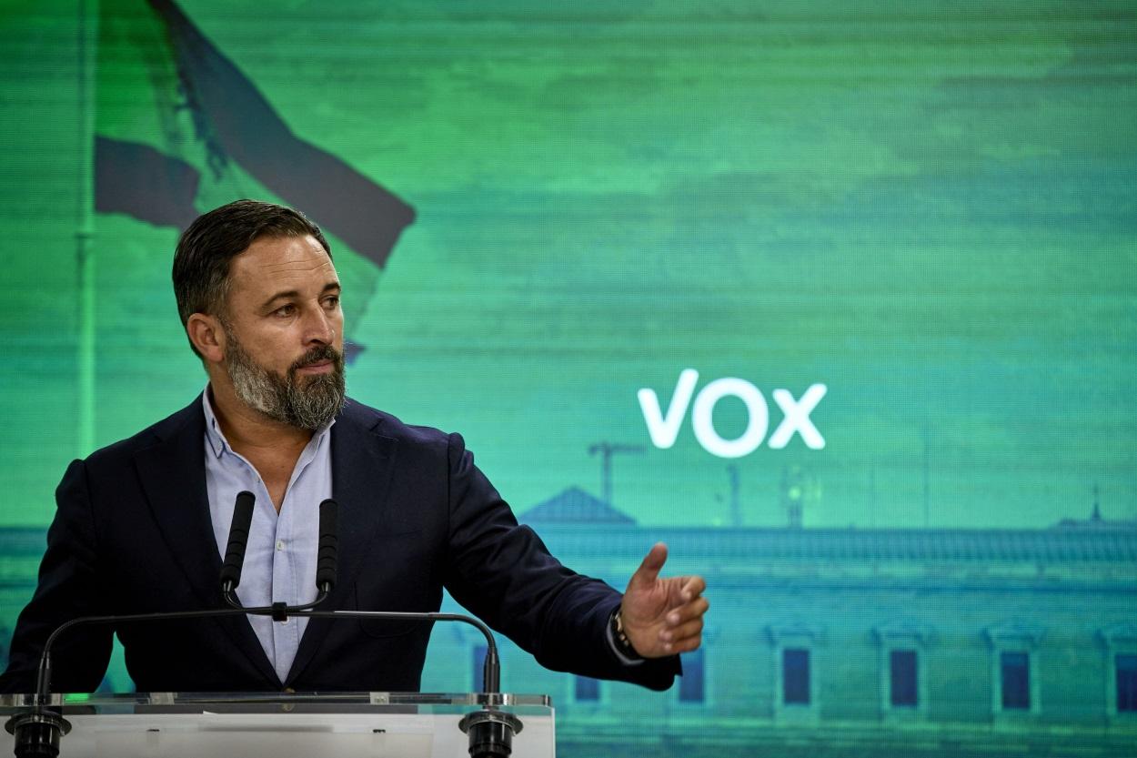 El presidente de Vox, Santiago Abascal, interviene en una rueda de prensa del Comité de Acción Política de Vox