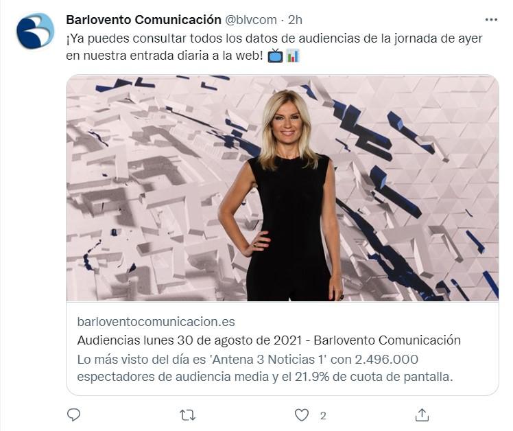 Datos de audiencias según Barlovento Comunicación -  Twitter