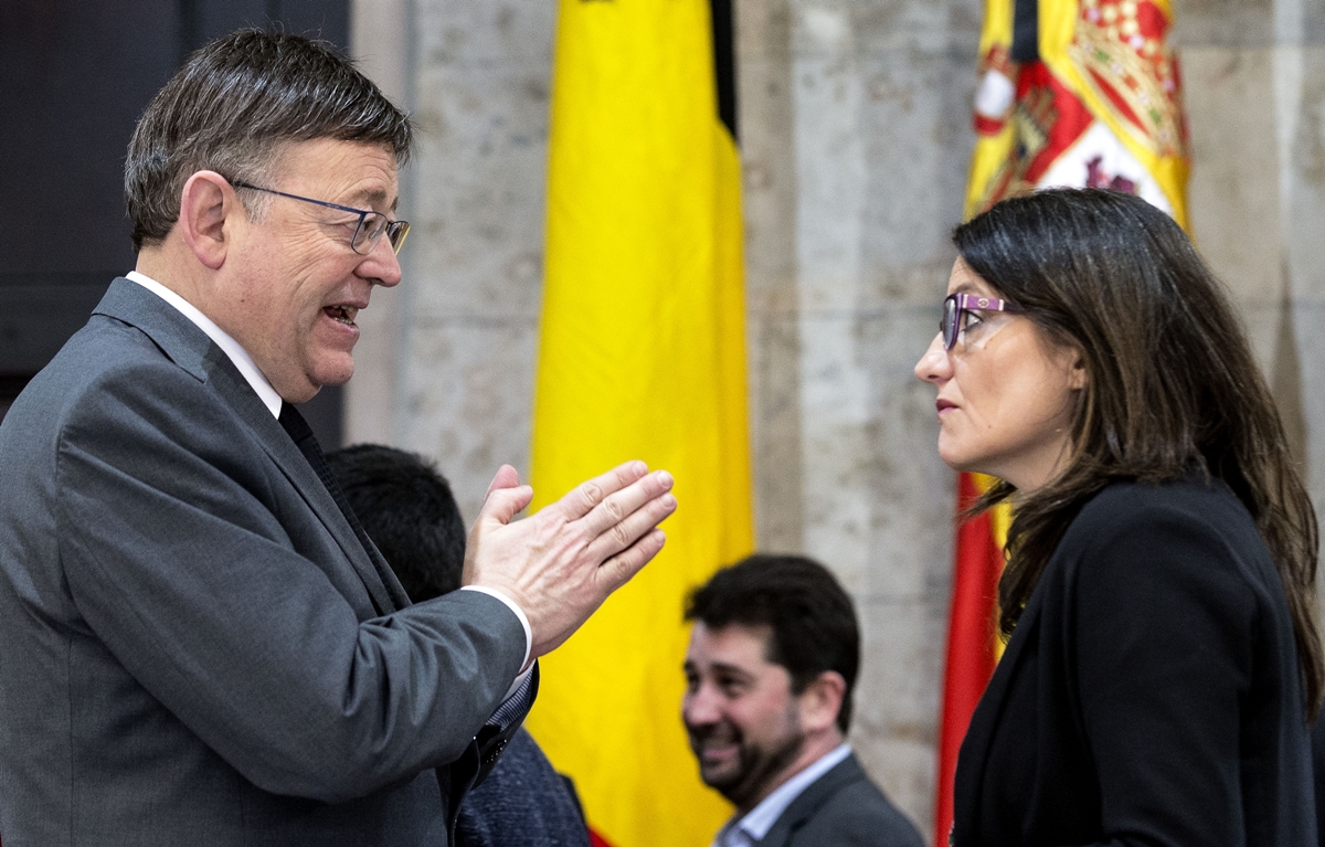 El president de la Generalitat, Ximo Puig, junto a la vicepresidenta, Mónica Oltra. 
