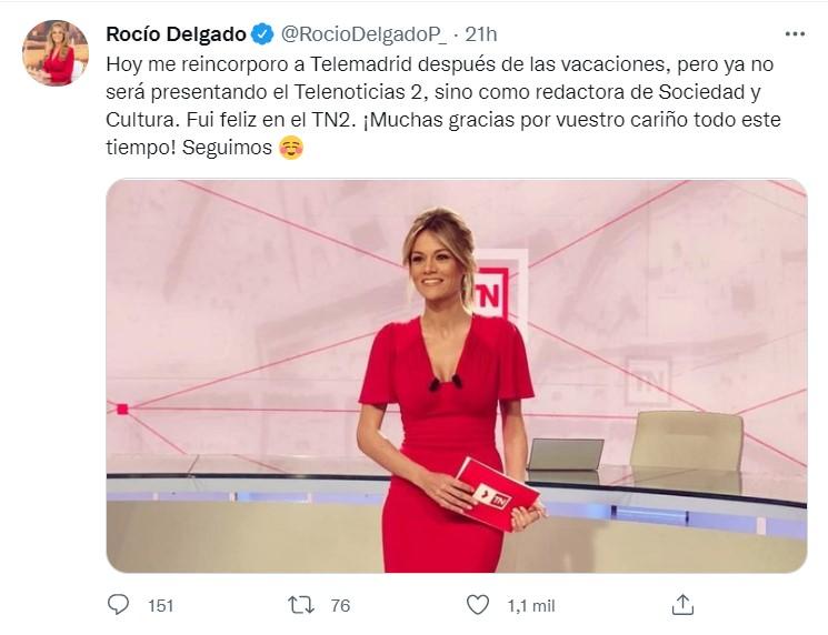 Rocío Delgado sobre su cese como presentadora  - Twitter
