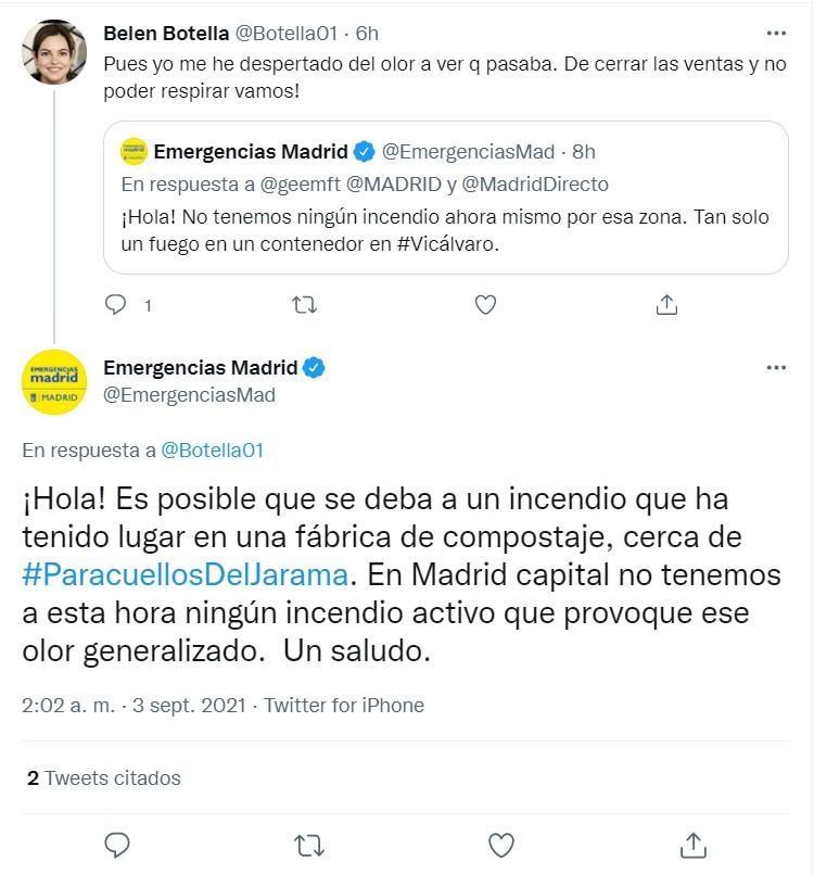 Emergencias habla sobre el olor a quemado   Twitter