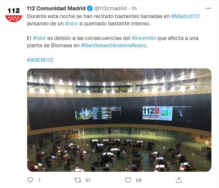 El 112 confirma que el olor es debido al incendio en San Sebastían de los Reyes   Twitter