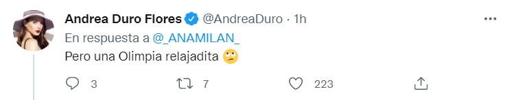 Andrea Duro responde al tuit de Ana Milán - Twitter