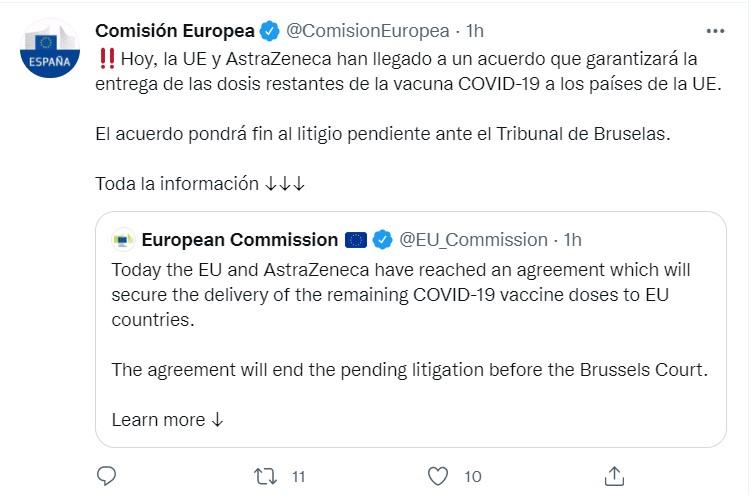 La Comisión Europea sobre el acuerdo con AstraZeneca   Twitter
