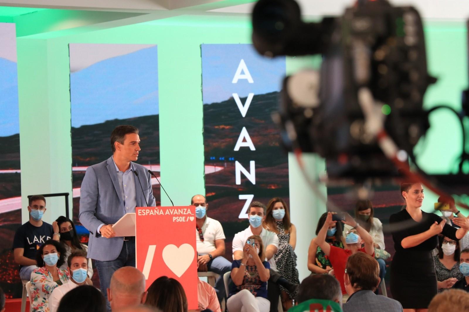 El presidente del Gobierno, Pedro Sánchez, durante el acto de este sábado celebrado en Jaén. Fuente: Europa Press.