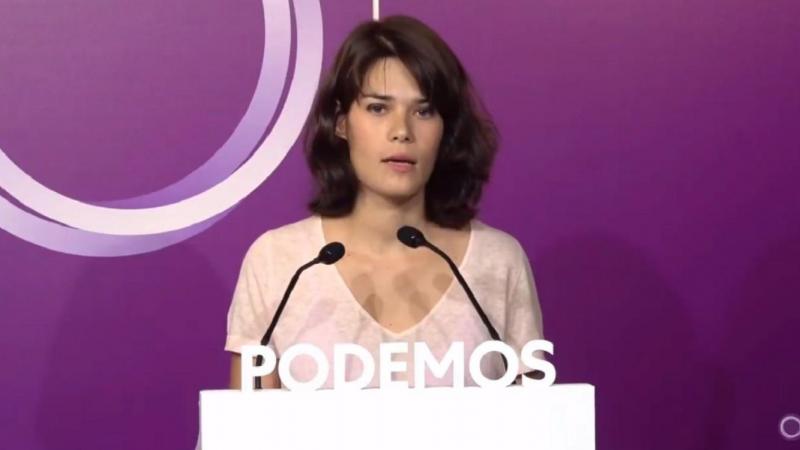 La coportavoz estatal de Podemos, Isa Serra, en la rueda de prensa de este lunes. Fuente: Podemos.