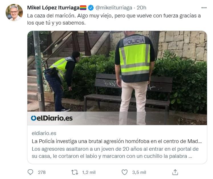 Mikel López Iturriaga sobre la agresión homófoba- Twitter Mikel López Iturriaga sobre la agresión homófoba- Twitter