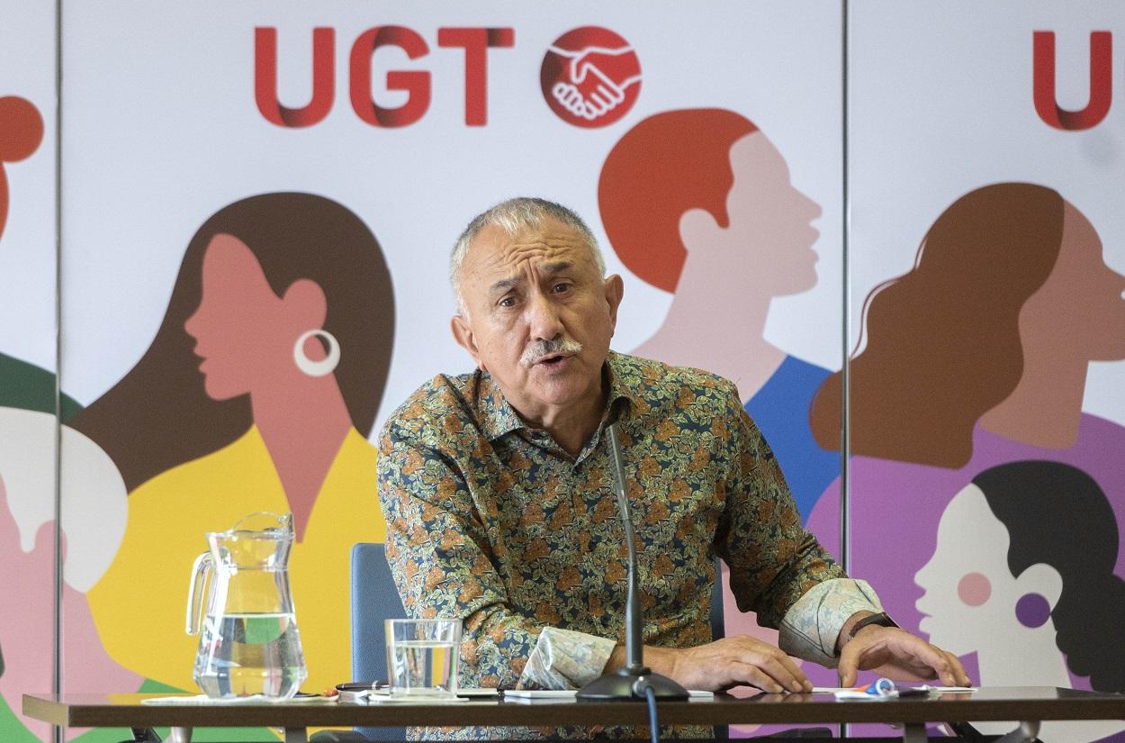 El secretario general de UGT, Pepe Álvarez, en la rueda de prensa de inicio del curso. Europa Press
