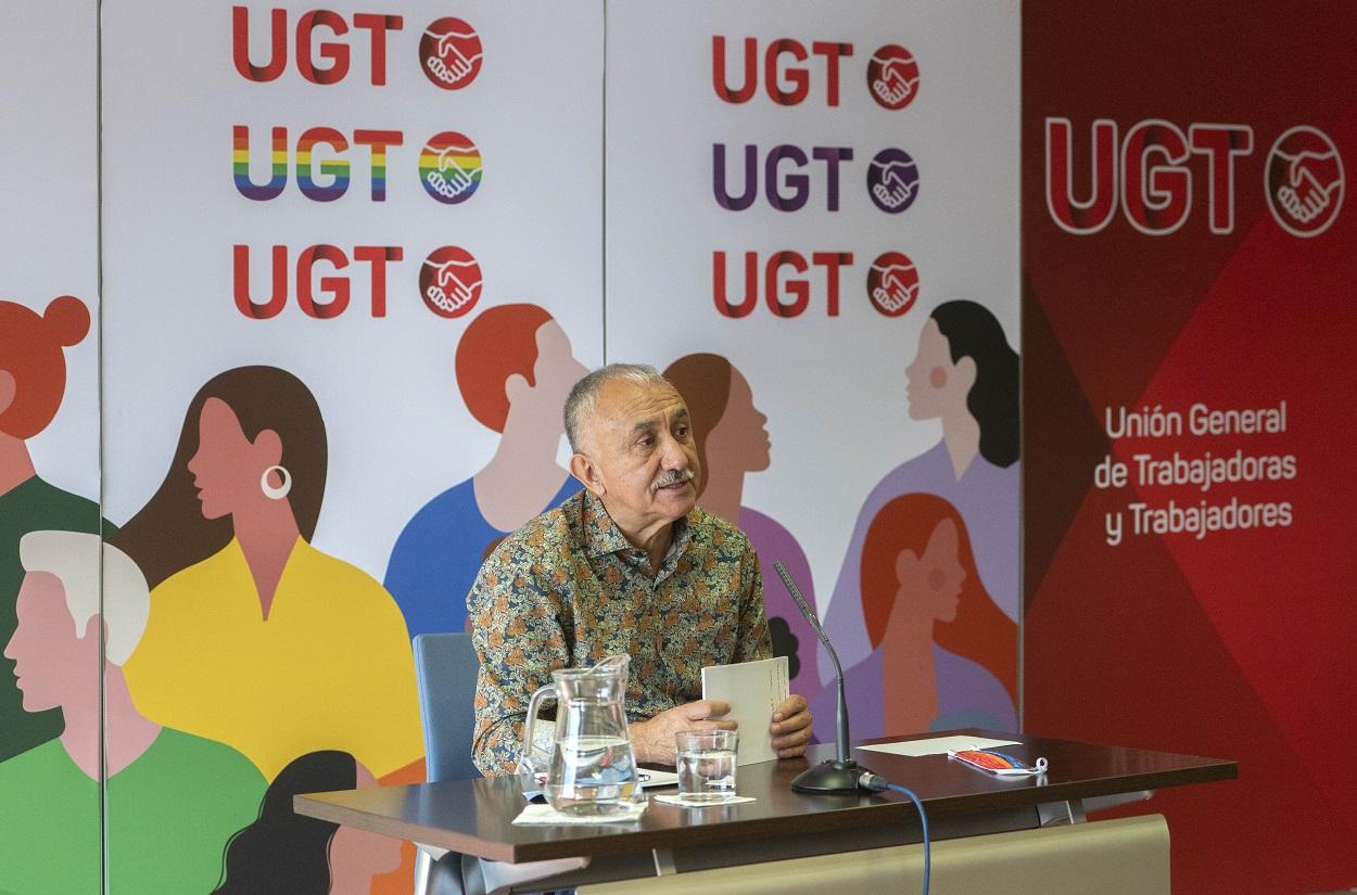El secretario general de UGT, Pepe Álvarez, en la rueda de prensa de inicio del curso este miércoles. Europa Press